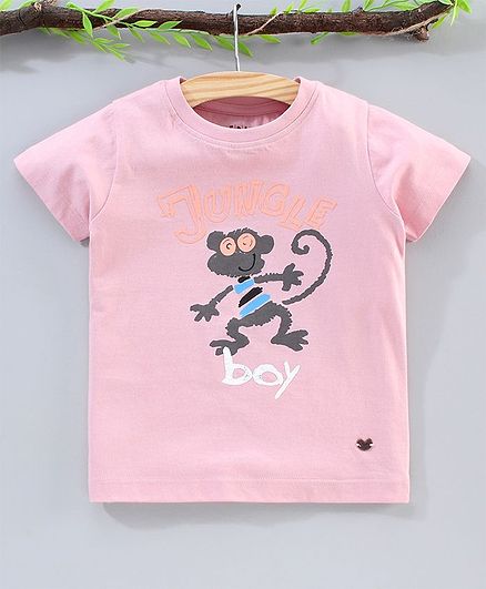 Ed-a-Mamma Jungle Boy Print Half Sleeves Tee - Pink