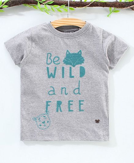 Ed-a-Mamma Half Sleeves Be Wild And Free Flock Print Tee - Grey Melange