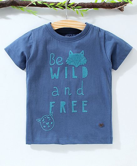 Ed-a-Mamma Half Sleeves Be Wild And Free Flock Print Tee - Navy Blue