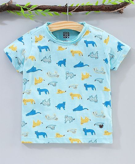 Ed-a-Mamma Half Sleeves All Over Animals Print Tee - Blue