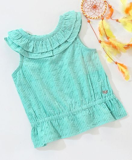 Ed-a-Mamma Solid Sleeveless Dobby Top With Ruffle Detail - Teal