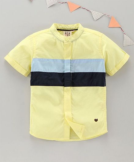 Ed-a-Mamma Half Sleeves Colour Blocked Cut-N-Sew Shirt - Yellow