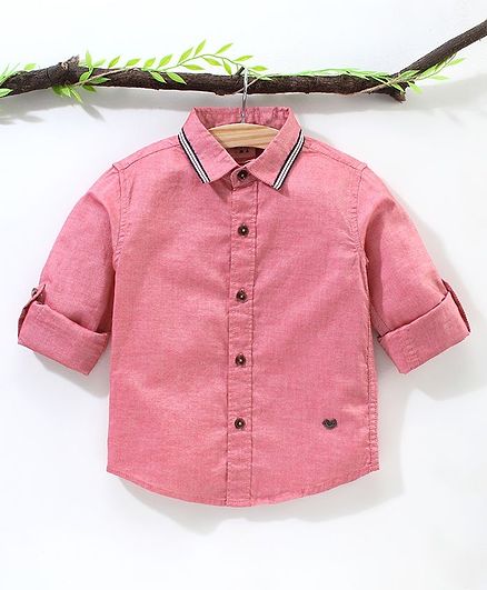 Ed-a-Mamma Full Sleeves Solid Shirt With Taping At Collar - Red