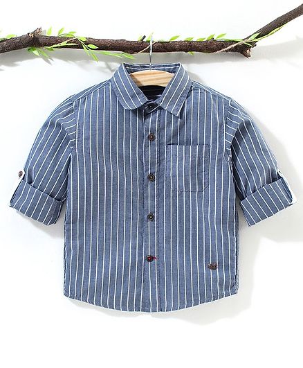 Ed-a-Mamma Roll Up Full Sleeves Striped Shirt - Blue