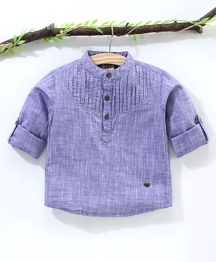 Ed-a-Mamma Roll Up Sleeves Chambray Shirt With Pintucks - Blue