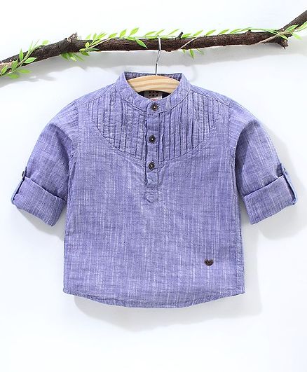 Ed-a-Mamma Roll Up Sleeves Chambray Shirt With Pintucks - Blue