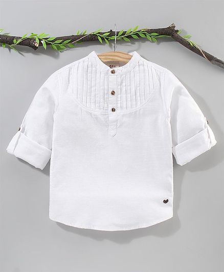 Ed-a-Mamma Roll Up Full Sleeves Solid Colour Shirt - White