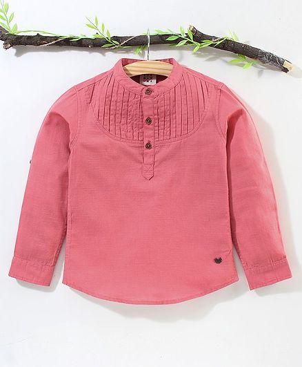 Ed-a-Mamma Roll Up Full Sleeves Solid Colour Shirt - Pink