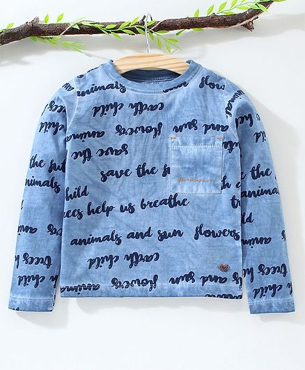 Ed-a-Mamma Full Sleeves Text Print Tee - Blue