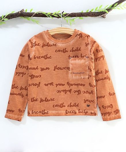 Ed-a-Mamma Full Sleeves Text Print Tee - Brown
