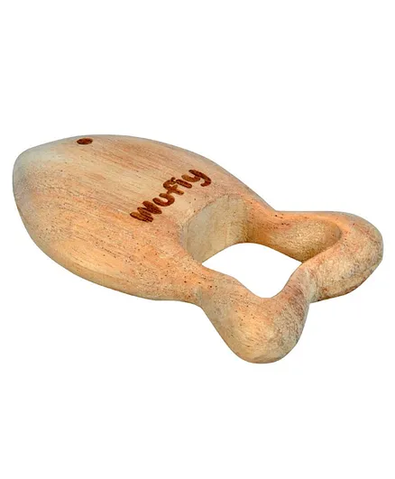 Wufiy Fish Shaped Neem Wood Rattle Teether - Brown