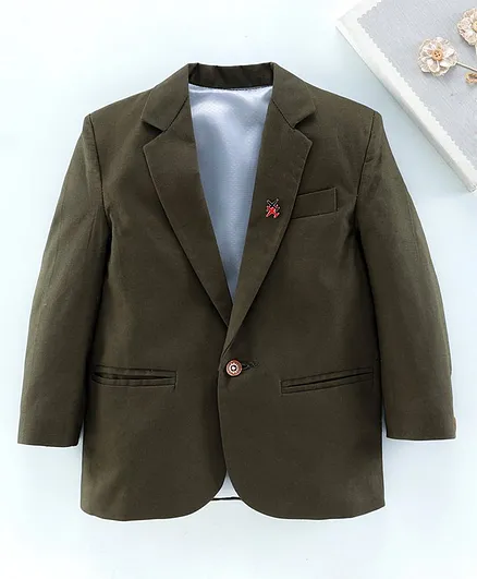 Rikidoos Full Sleeves Solid Colour Blazer - Green