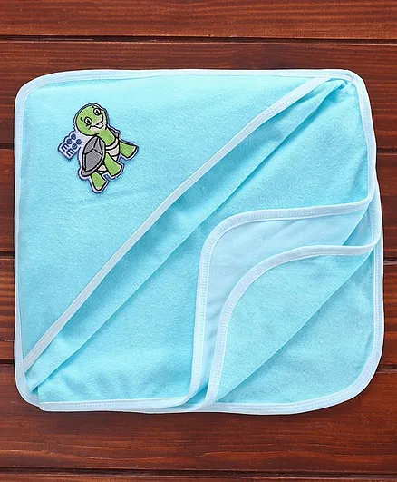 Mee Mee Absorbent Hooded Bath Towel Turtle Embroidery - Blue