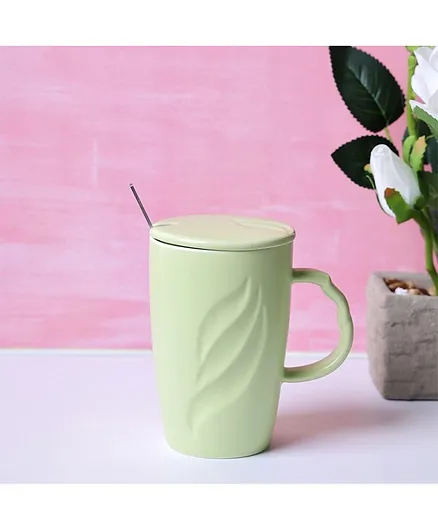 A Vintage Affair Pastel Coffee Mug with Spoon & Lid Green - 400 ml