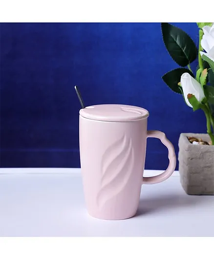 A Vintage Affair Pastel Coffee Mug With Spoon And Lid Pink - 400 ml