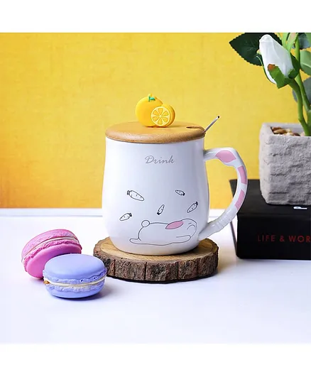 A Vintage Affair Orange Slice Lid Mug White Bunny Print - 480 ml