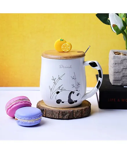 A Vintage Affair Orange Slice Lid Mug Panda Print White - 480 ml