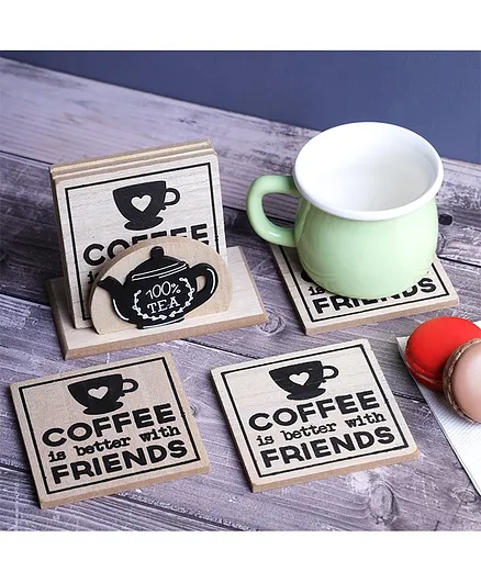 A Vintage Affair Coffee & Friends Wooden Coaster - Set of 6