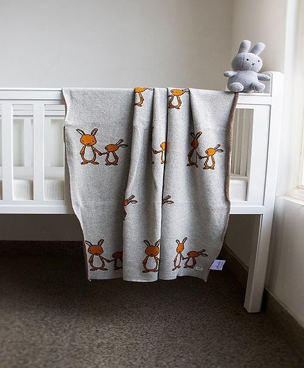 Pluchi Cotton Knitted AC Blanket Bunny Print - White