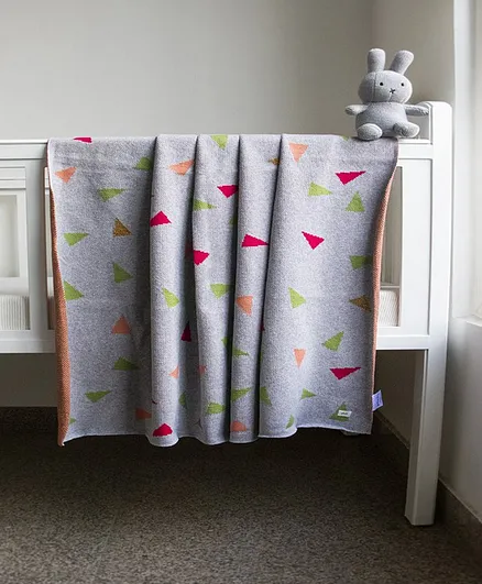 Pluchi Cotton Knitted AC Blanket Geometric Print - Grey