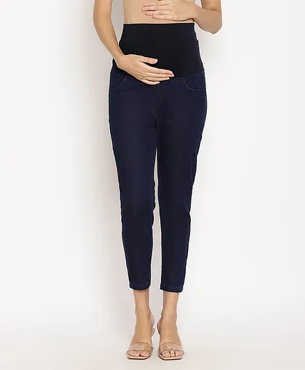 Bella Mama Full Length Maternity Jeans with Tummy Band - Blue