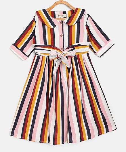 Bella Moda Half Sleeves Striped Fit & Flare Dress - Multicolor