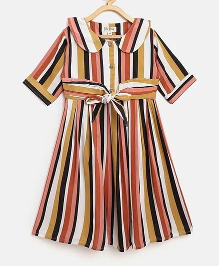 Bella Moda Half Sleeves Striped Fit & Flare Dress - Multicolor