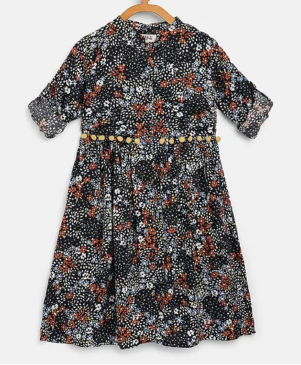 Bella Moda Full Sleeves All Over Floral Print Dress - Blue