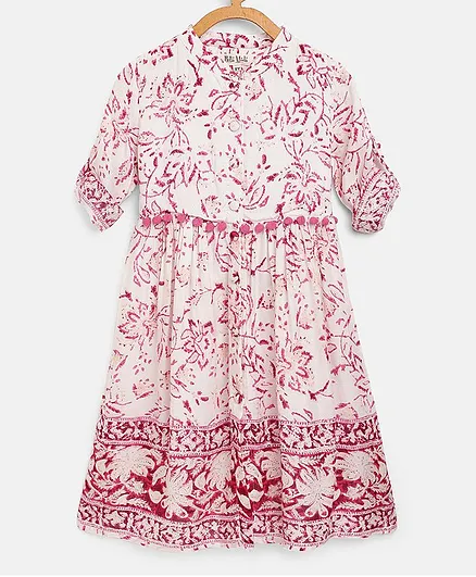 Bella Moda Full Sleeves Flower Print Dress - White