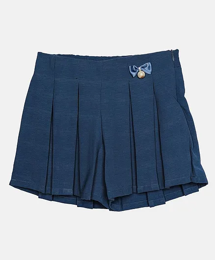 Peppermint Pleated Bow Embellished Shorts - Teal Blue