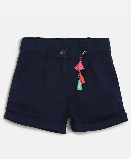 Peppermint Fitted Silhouette Tassels Decorated Shorts - Navy Blue