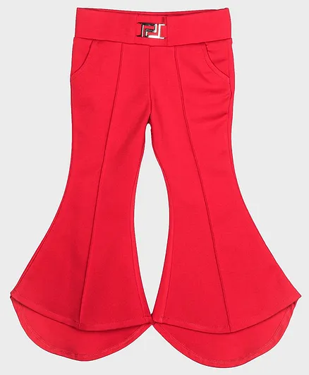 Peppermint Fitted Silhouette Full Length Flared Pants - Red