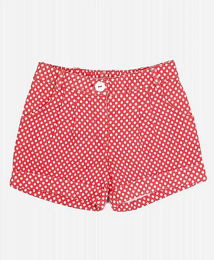 Peppermint Fit And Flare Silhouette Polka Dot Print Shorts - Peach