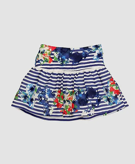 Peppermint Flared Silhouette Flower Print Skirt - Blue