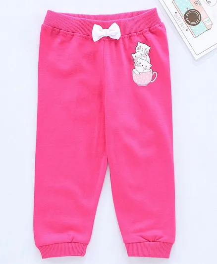 Babyhug Full Length Lounge Pant Kitty Print - Pink