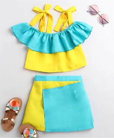 M'andy Sleeveless Layered Top With Flap Detailed Skirt - Blue