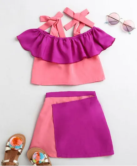 M'andy Sleeveless Layered Top With Flap Detailed Skirt - Pink