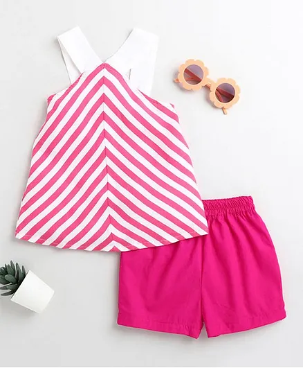 M'andy Sleeveless Chevron Detailed Top With Shorts - Pink