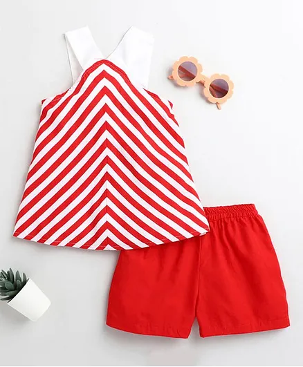 M'andy Sleeveless Chevron Detailed Top With Shorts - Red