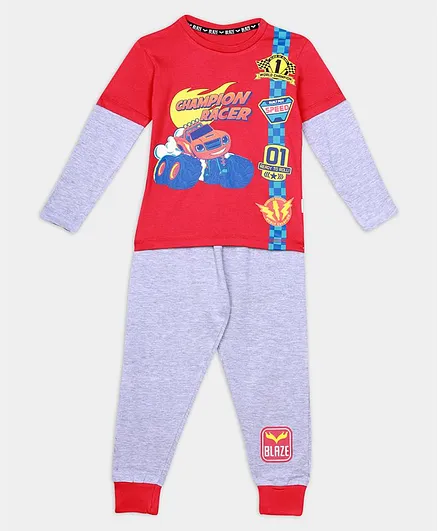 Nap Chief Full Sleeves Blaze Champion Print Tee With Lounge Pants - Red