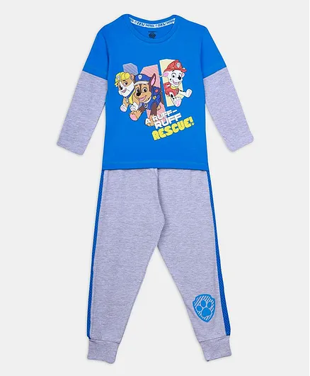 Nap Chief Full Sleeves Paw Patrol Rescue Print Tee With Lounge Pants - Royal Blue