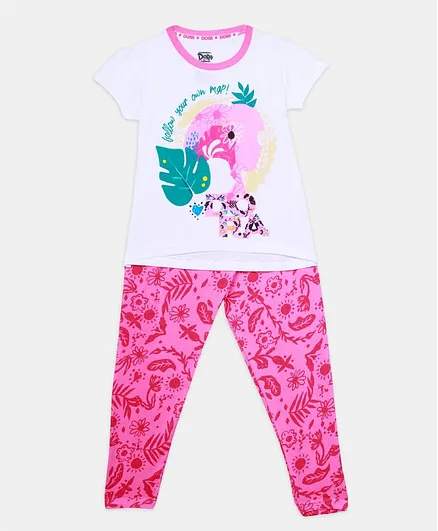 Nap Chief Short Sleeves Dora Digital Print Tee With Pants - White & Pink