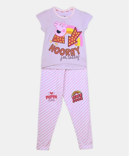 Nap Chief Short Sleeves Peppa Pig Hurray Print Tee With Pants - Light Purple