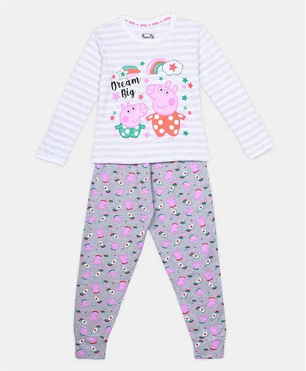 Nap Chief Full Sleeves Peppa Pig Dream Big Print Tee With Pants - Grey