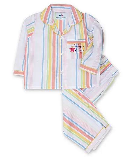 Knitting Doodles Full Sleeves Striped Night Suit - Multi Color