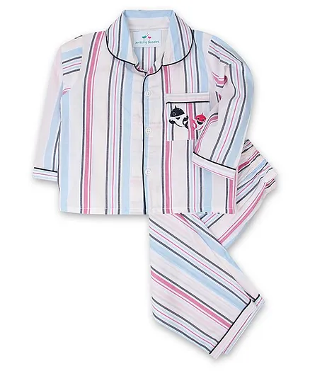 Knitting Doodles Full Sleeves Striped Night Suit - Multi Color