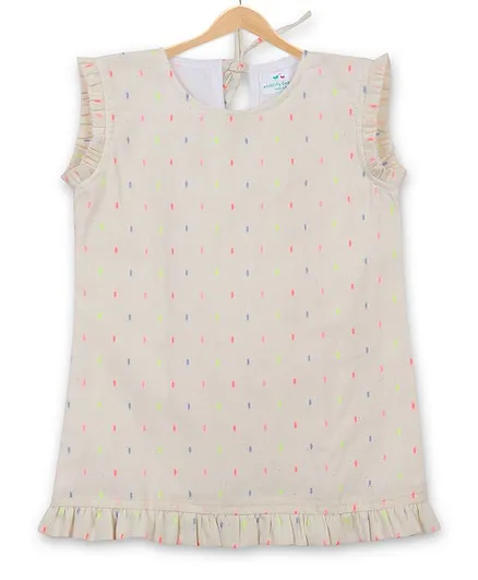 Knitting Doodles Printed Sleeveless Top - Off White