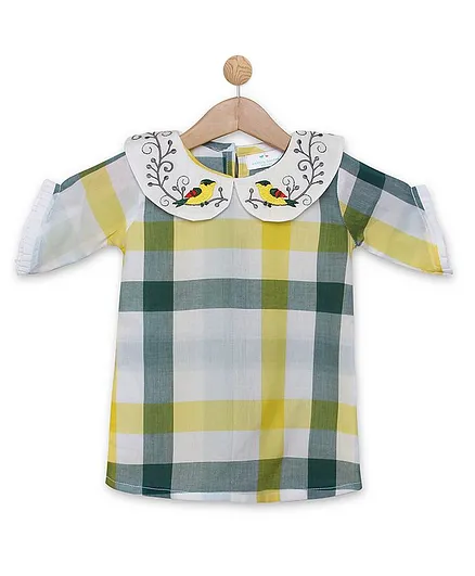 Knitting Doodles Half Sleeves Checkered Top - Multi
