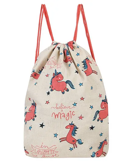Knitting Doodles Unicorn Print Drawstring Bag - Red White