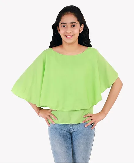 Chipbeys Half Sleeves Solid Color Tops - Green